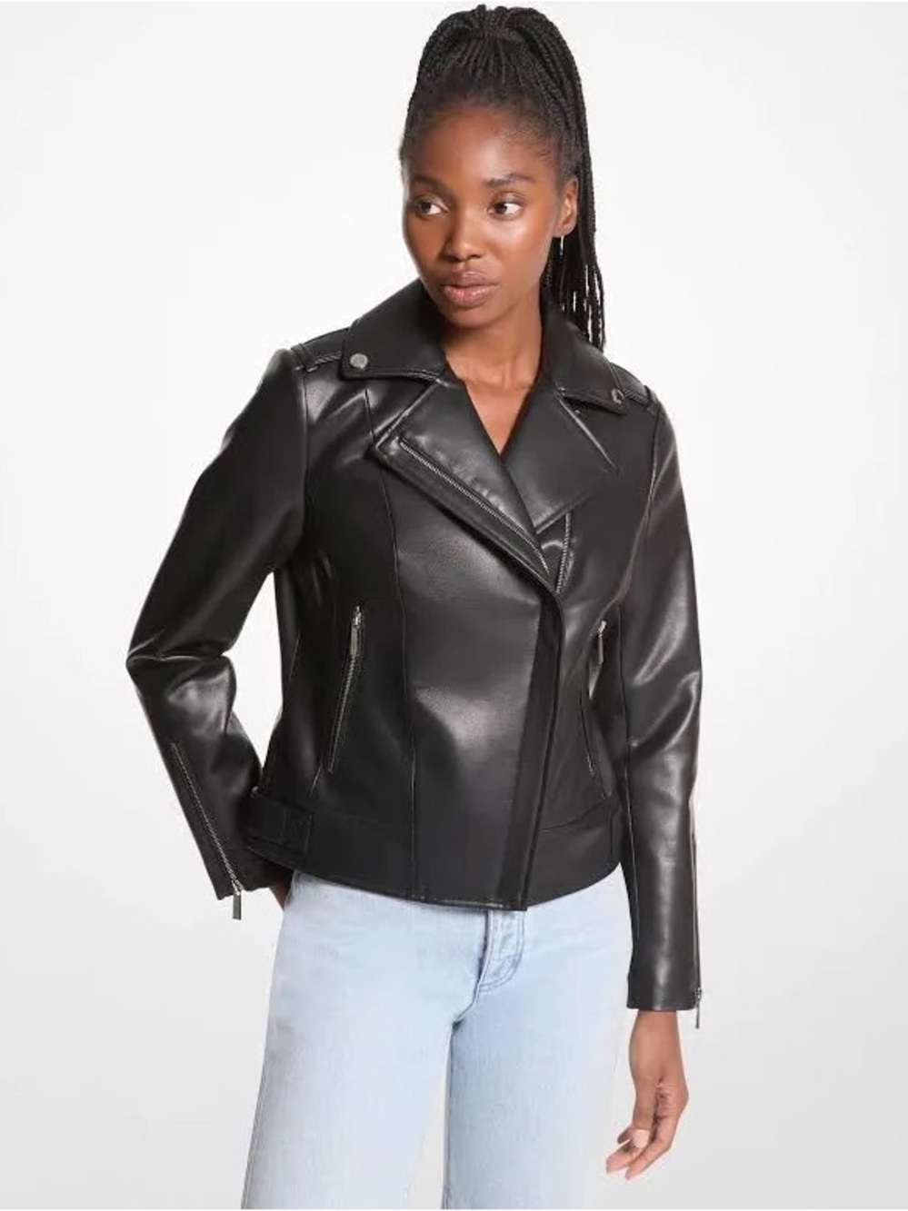 MICHAEL Michael Kors Black Leather Moto Jacket